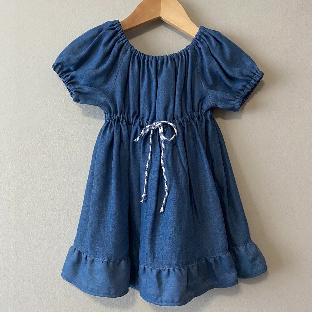 Handmade Children's Blue Upcycled Lyocell Front Tie Ruffle Dress